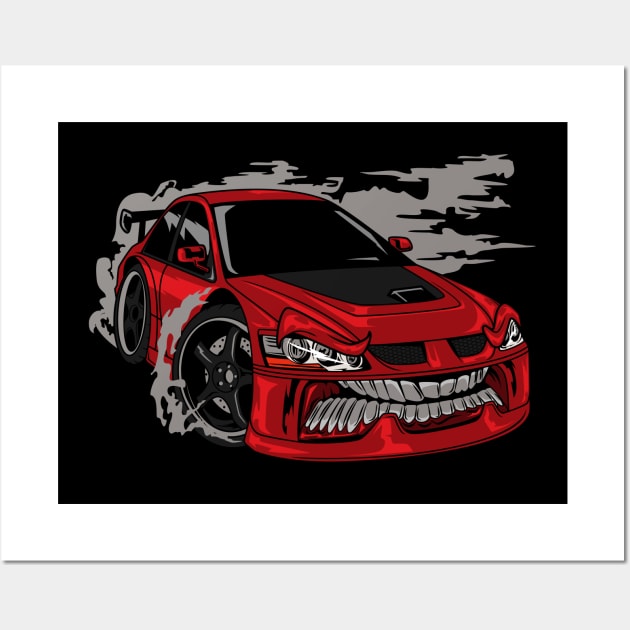 RED MONSTER DRIFT CAR Wall Art by beanbeardy